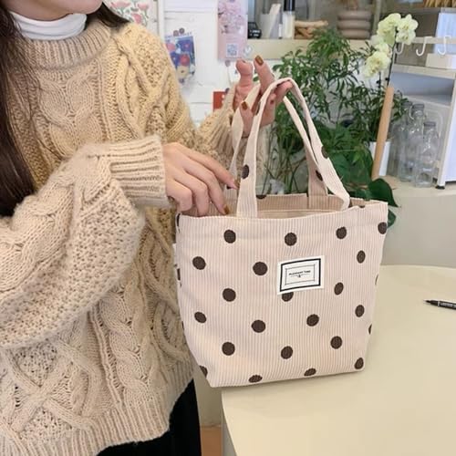 Kovewon 2PCS Corduroy Small Tote Bag for Women Cute Checkerboard Mini Tote Bag Preppy Aesthetic Reusable Bags for Grocery, Essentials, Water Bottle, Keys - color: Brown