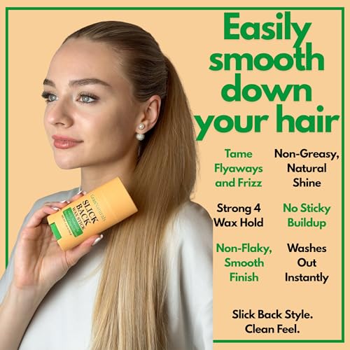 GranNaturals Slick Back Hair Wax Stick for Women - Castor, Jojoba, Coconut, Meadowfoam Oils - Smoothing Stray Flyaways, Taming Frizz, Styling Sleek Bun & Ponytail w/Rosemary Leaf Extract - 2.29 oz