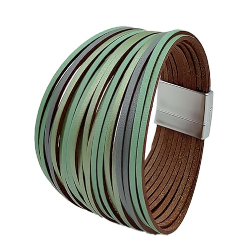 Long tiantian Boho Bracelets for Women Western Jewelry for Women Leather Wrap Bracelets Stackable Bangle Western Outfit for Women - color: bracelet for women(green)