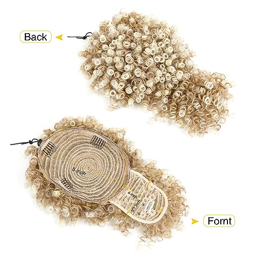 Drawstring Ponytail with Bangs Afro Puff Ponytail Extensions for Women Short Curly Puff Ponytail with Bangs Clip in Wrap Updo Hairpiece for Women (T27/613) - color: T27/613