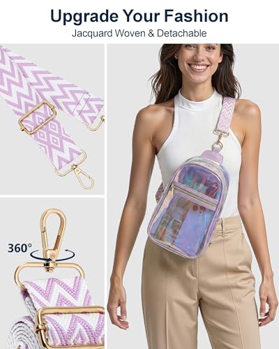 PACKISM Clear Sling Bag Stadium Approved - Clear Bag for Stadium Events & Holographic Bag for Music Festivals Jacquard Strap - color: Purple