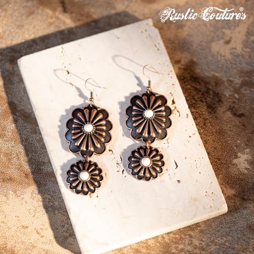 Rustic Couture's Western Earrings for Women Cowgirl Country Concho Dangling Western Statement Jewelry - color: H-White