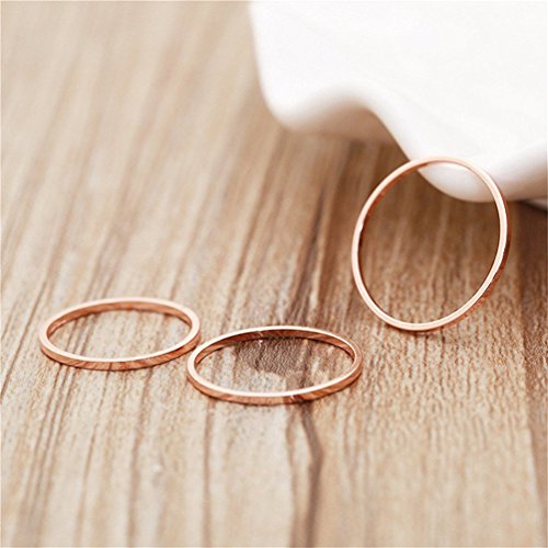 3pcs 1mm Stainless Steel Plain Band Knuckle Stacking Midi Rings for Women Comfort Fit - color: 3pcs Rose-gold (Flat)
