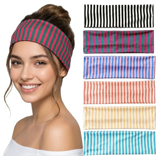 Waliah 6Pcs Striped Headbands for Women Wide Headbands for Women Non Slip Head Bands Women's Trendy Hair Accessories - color: Striped