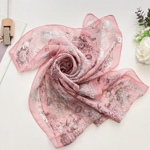 MINIDORA Lightweight Scarves for Women Elegant Floral Pattern Scarf Shawls Sunscreen Head Shawls - color: Style 14-pink