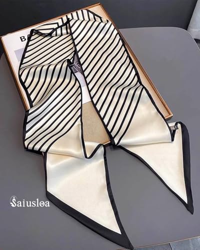Purse Scarf For Handbags Head Scarves For Women's Hair Bags Scarfs Long Skinny Scarves Fashion Silky - color: A22-black and White Stripe