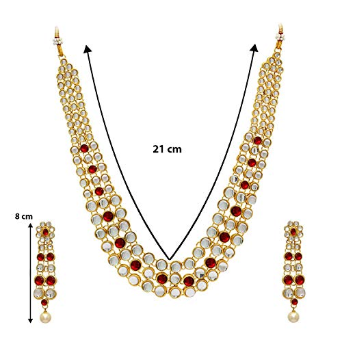 Aheli Indian Bollywood Style Wedding Faux Kundan Necklace with Earrings Set Ethnic Bharatanatyam jewellery set Gift for Women - color: Maroon & White