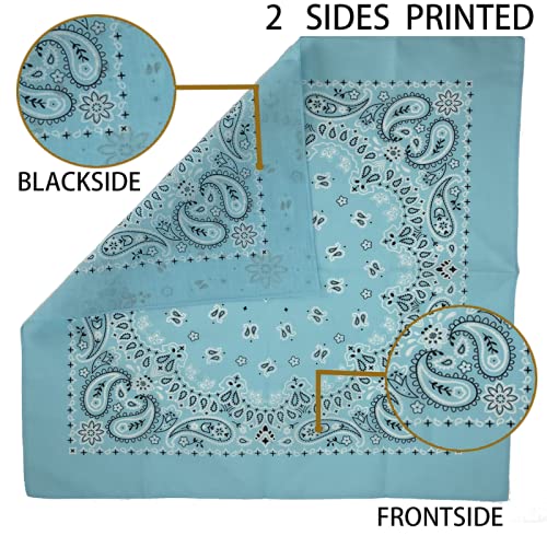 6 Pack 12 Pack Bandanas 2 Sides Printed 22inch Unisex Cowboy Kerchiefs - color: Light Blue-12 Pack