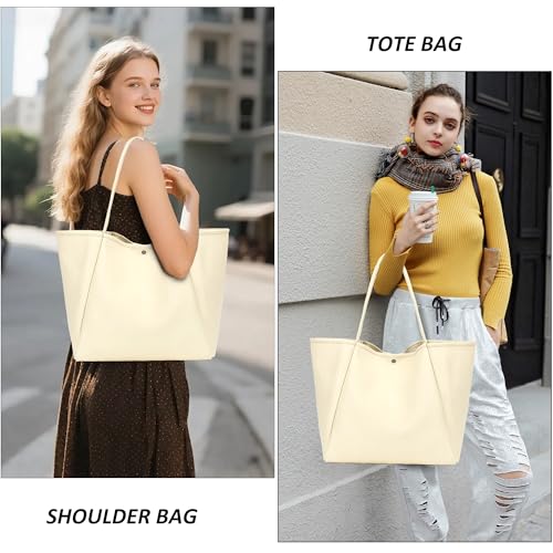 TANTOMI Tote Bag for Women Vegan Leather Purses and Handbags Ladies Waterproof Big Shoulder Bag for Travel - color: Cream White