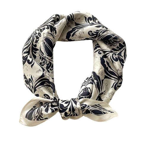 FEIBOON Mulberry Silk Scarfs Neck Scarf 21" Small Square Scarfs hair scarf bandana Neckerchief Headscarf for Women - color: Black+beige