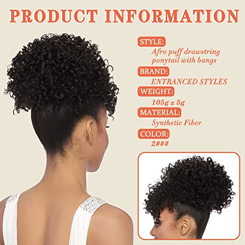 Drawstring Ponytail with Bangs Afro Puff for Black Women | Short Kinky Curly Puff, Curly Clip in Wrap, Updo Hairpiece, Hair Extensions - color: 2###