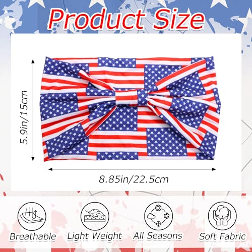 4th of July Headbands for Women 4 Pack American Flag Wide Twist Knotted Head Bands Elastic Stretchy Hair Bands Wraps Independence Day Festival Turbans Yoga Workout Hair Accessories - color: Red+Blue+White