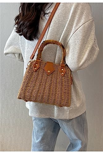 Cross Body Handbags for Women Straw Woven Beach Bag 2026 Summer Handmade Purses Wicker Rattan Bag Holiday - color: Khaki