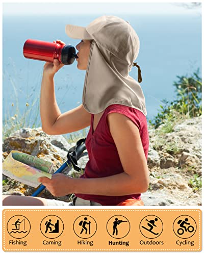 Tirrinia Wide Brim Sun Hat with Neck Flap for Men & Women, Breathable Hiking Fishing Safari Hat, Outdoor UV Protection Cap - color: #3 Khaki