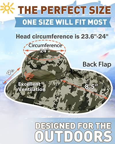 Tirrinia Wide Brim Sun Hat with Neck Flap for Men & Women, Breathable Hiking Fishing Safari Hat, Outdoor UV Protection Cap - color: Digital Camo Green