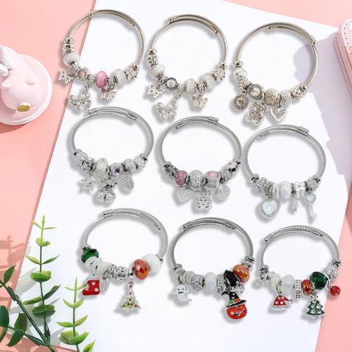 Silver Women Bracelets - Adjustable Charm Bracelets for Women Birthday Gifts Favors Titanium Steel Bracelet Bundle Jewelry Kit - color: E: Bear - Stars