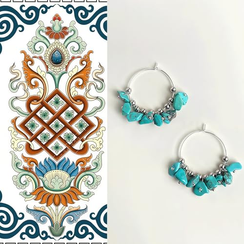 Boho Earrings for Women Natural Stone Beaded Handmade Vintage Dangle Earrings Bohemian Lightweight Hypoallergenic Jewelry for Dailywear Festival Occasions - color: Turquoise hoop