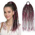SEIKEA Boho Braided Ponytail Extension on Hair Tie, 16" Full Volume Lightweight Viking Dreadlock Ponytail Braid in Dreadlock Extensions with Beads and Shells, Festival Hair Accessories for Women Girls - color: Midnight Burgundy Blend