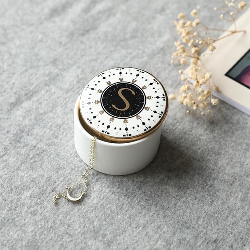 COLLECTIVE HOME - Monogram Jewelry Box, Bohemian Ceramic Trinket Box, Storage for Necklace Ring Bracelet Keys, Birthday Mother's Day Christmas Gift for Women, 3.25" x 2.5" (S) - color: S