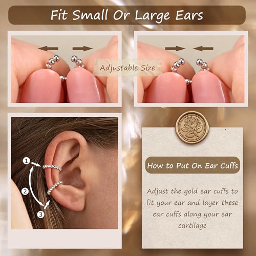 Florideco 4 PCS Ear Cuffs Non Piercing Hypoallergenic 14K Gold Plated Ear Cuff Earrings for Women Trendy CZ Clip On Cartilage Earring Set Dainty Adjustable Fake Piercings Earrings - color: CZ Chian: Silver Plated
