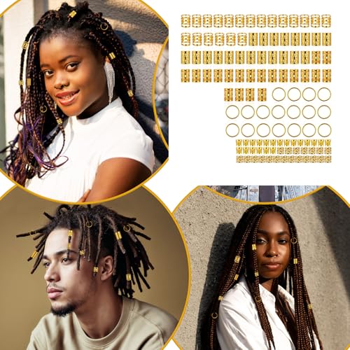 120pcs Gold Hair Jewelry Accessories Gold Hair Cuffs Charms Rings for Braids Adjustable Loc Jewelry Dreadlocks Braid Clips Decorations for Black Women Men Festival Pirate