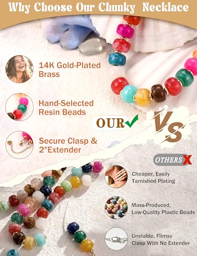 Besteel Chunky Beaded Necklace for Women - Colorful Resin Bead Choker Statement Necklaces with Gold Conch Heart Pendant Trendy Boho Large Summer Beach Jewelry - style: Colorful