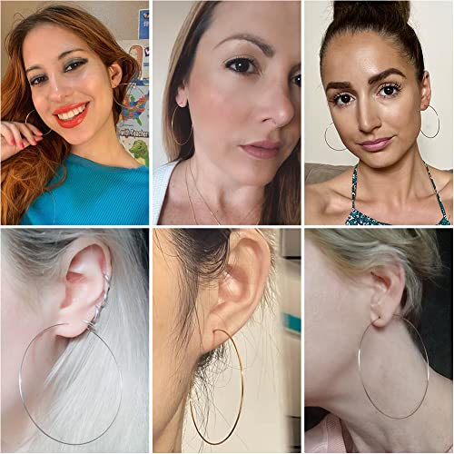 Multipack Dainty Large Thin Gold Hoop Earrings for Women Hypoallergenic Earrings Lightweight 30mm 50mm 60mm 70mm Gold/Silver/Rose Gold Hoop Earrings - style: 1 Pair_20Guage_60mm_Silver