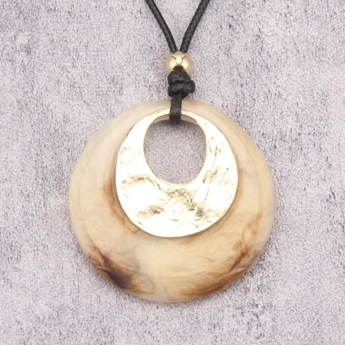 Bohemian Women's Leather Long Pendant Necklace Sweater necklace Adjustable Retro Woven Handmade Jewelry - color: Light brown circle