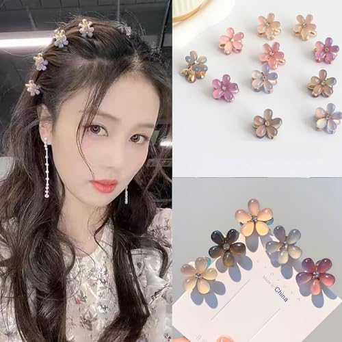 Small Crystal Hair Charm Claw Clips for Women Girl, 20PCS Gradient Cat's Eye Mini Flower Claw Design Hair Accessories (Yellow) - color: Yellow