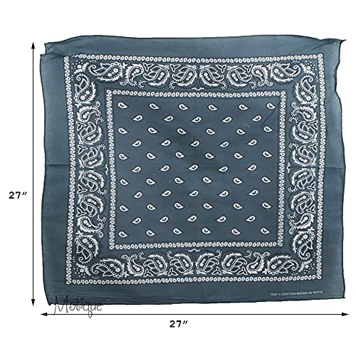 Motique Accessories Extra Large Paisley Bandana 27x27 Inch - color: Dark Grey