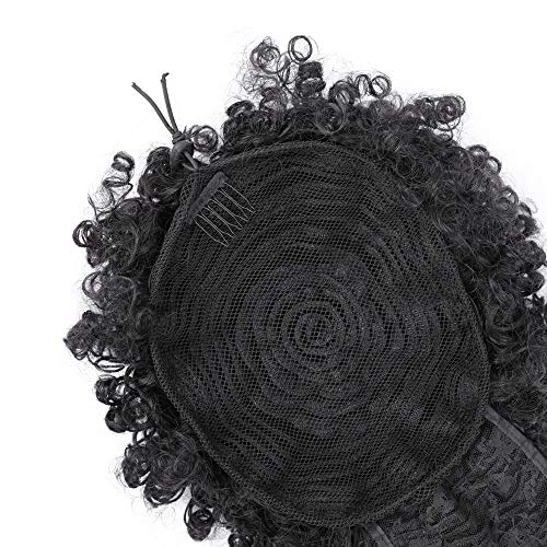 Drawstring Ponytail with Bangs Afro Puff Ponytail Extensions for Women Short Curly Puff Ponytail with Bangs Clip in Wrap Updo Hairpiece for Women(1B) - color: 1B