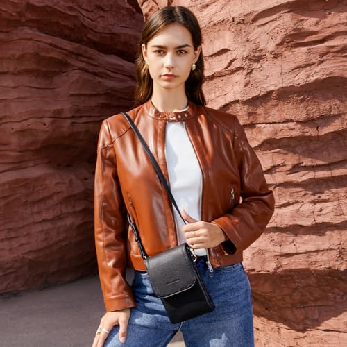 BOSTANTEN Vegan Leather Crossbody Bags for Women Designer Cell Phone Bag Wallet Purses Adjustable Strap - color: B-02-pebble Black