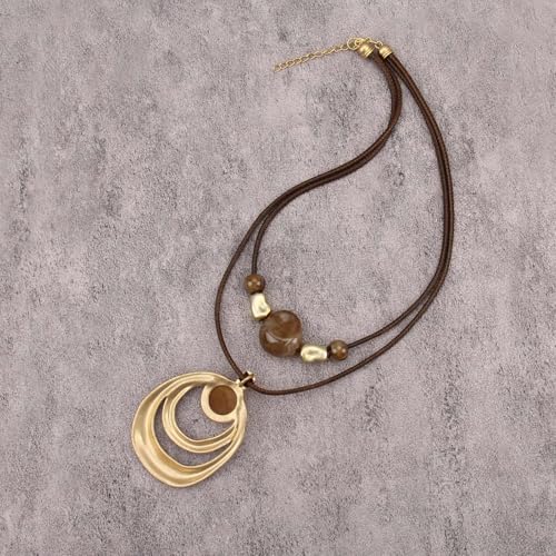 Boho Necklaces for Women Chunky Circle Necklace Layered Boho Circle Leather Choker Necklace Long Vintage Necklaces Bohemian Jewlery Gifts - style: Large Boho Necklace
