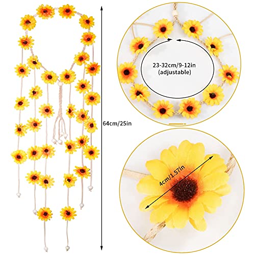Sucrain 2pcs Flower Hippie Headband Floral Crown Summer Sunflower Hair Accessories for 70 s Bohemian Costumes Style for Women - color: White+Yellow