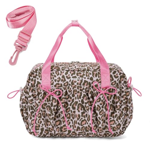 ECOHUB Small Gym Bag for Women, Mini Gym Duffle Bag with Wet Compartment, Bowknot Sports Bag, Cute Gym Tote Bag Dance Yoga Workout Travel Bags Pink Leopard Print - color: Pink Leopard Print