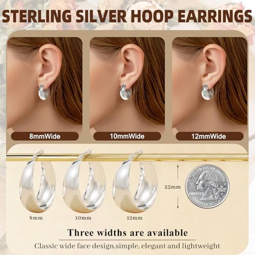 Senteria 12mm Wide Thick Hoop Earrings 925 Sterling Silver Hoop Earrings for Women Hypoallergenic 14K Real Gold Plated Hoops Large Earring Lightweight Chunky Hoops Earring for Women 25/30/40/50MM - color: silver 8-30mm