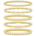 Gold Beaded Bracelets for Women, 14K Real Gold Plated Jewelry for Women Dainty Pearl Bead Bracelets Stack, Non Tarnish Trendy Stackable Ball Cross Stretch Bracelet Set Fashion Accessories Gifts - color: 5 PCS gold bead