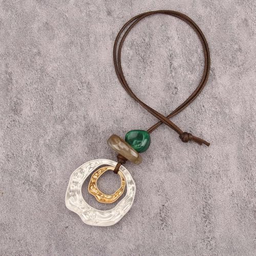 Jeilwiy Leather Necklace for Women Funky Necklace Choker String Cord Necklace with Pendant Boho Style Jewelry - style: Brown Sweater Necklace