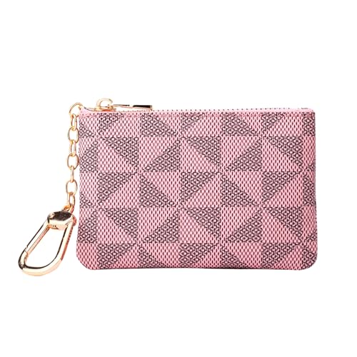 Leather Coin Purse for Women with KeyChain Small Zipper Change Purse coin Pouch Card Holder Wallet Clutch for Women & Men (Pink) - color: Pink