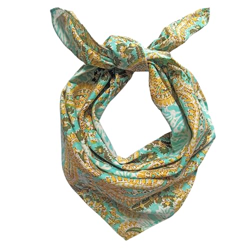 AVKA Studio 100% Cotton Bandanas for Women & Men, 2 Pack 20x20 Inch, 22x22 inch Hand Printed, Lightweight Cotton Handkerchief - color: Turquoise Blue, size: 20 x 20 Inches
