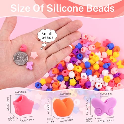 160Pcs Silicone Hair Beads for Braiding, 5mm hole Mixed Shape Soft Pony Beads Bulk, Multi-color Hair Jewerly Accessories Kit with 60 Rubber Bands and 1 Beader for Braids,DIY Bracelets and Crafts - color: Multi Shape-Multicolor-160pcs
