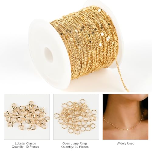Kyutong 32.8 Feet/10M Gold Chains for Jewelry Making Twist Curb Necklace Chains Bulk Stainless Steel Jewelry Supplies for DIY Bracelet Ankle Earring - color: Gold Round