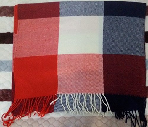 Wander Agio Women's Fashion Long Shawl Big Grid Winter Warm Lattice Large Scarf - color: Orange Red