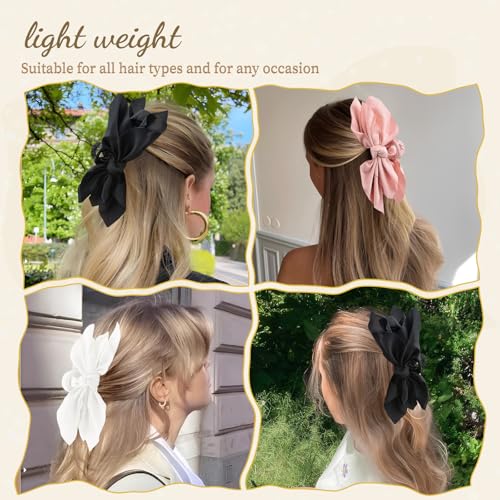 Bow Claw Clips Bow Hair Clips Black White Pink 3PCS Big Hair Bows for Women Butterfly for Styling Large Hair Clips for Thick Hair for Girls Hair Accessories for Teen - color: 3PC-Pink+White+Black