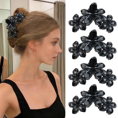 4Pcs Cute Hawaiian Flower Claw Hair Clips for Women Black Plumeria Large Claw Clips for Thick Thin Hair Strong Hold Beach Hair Accessories for Women and Girls - color: 17-Colorful