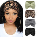 AQOKKA Extra Wide Headbands for Women Large Turban Headband Non Slip Boho Elastic Hairband Hair Twisted Knot Head Bands Accessories - color: 4 Pcs: Yellow Leopard, Dark Grey, Green, Black