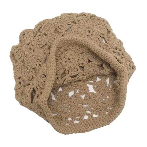 ZLYC Women Cotton Crochet Slouchy Beanie Hat Handmade Knit Summer Skull Cap - color: Crochet Khaki