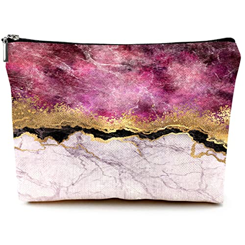 Cute Makeup Bag for Purse Canvas Waterproof Funny Cosmetic Bags for Women Zipper Travel Toiletry Pouch-Wine Marble Makeup Bags - color: Wine Marble Makeup Bags