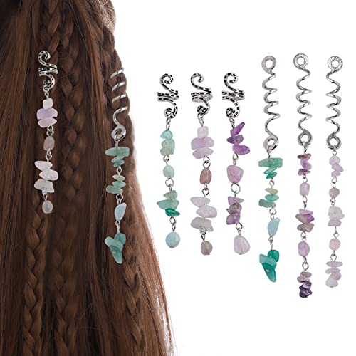 FRDTLUTHW Colored Natural Stone Tassels Hair Jewelry for Braids, Crystal Dreadlock Accessories Hair Charms for Women(Silver, pack of 6) - color: 6PCS, Silver, Green, Pink, Purple