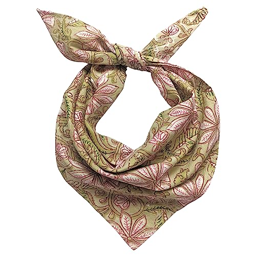 AVKA Studio 100% Cotton Bandanas for Women & Men, 2 Pack 20x20 Inch, 22x22 inch Hand Printed, Lightweight Cotton Handkerchief - color: Light Olive & Pink, size: 20 x 20 Inches